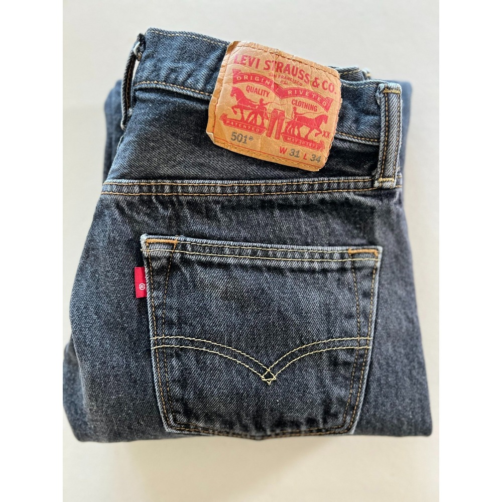 Levis 501 Original Fit Black Denim Jeans Tag 31x34 Fits 26x29 Faded Black